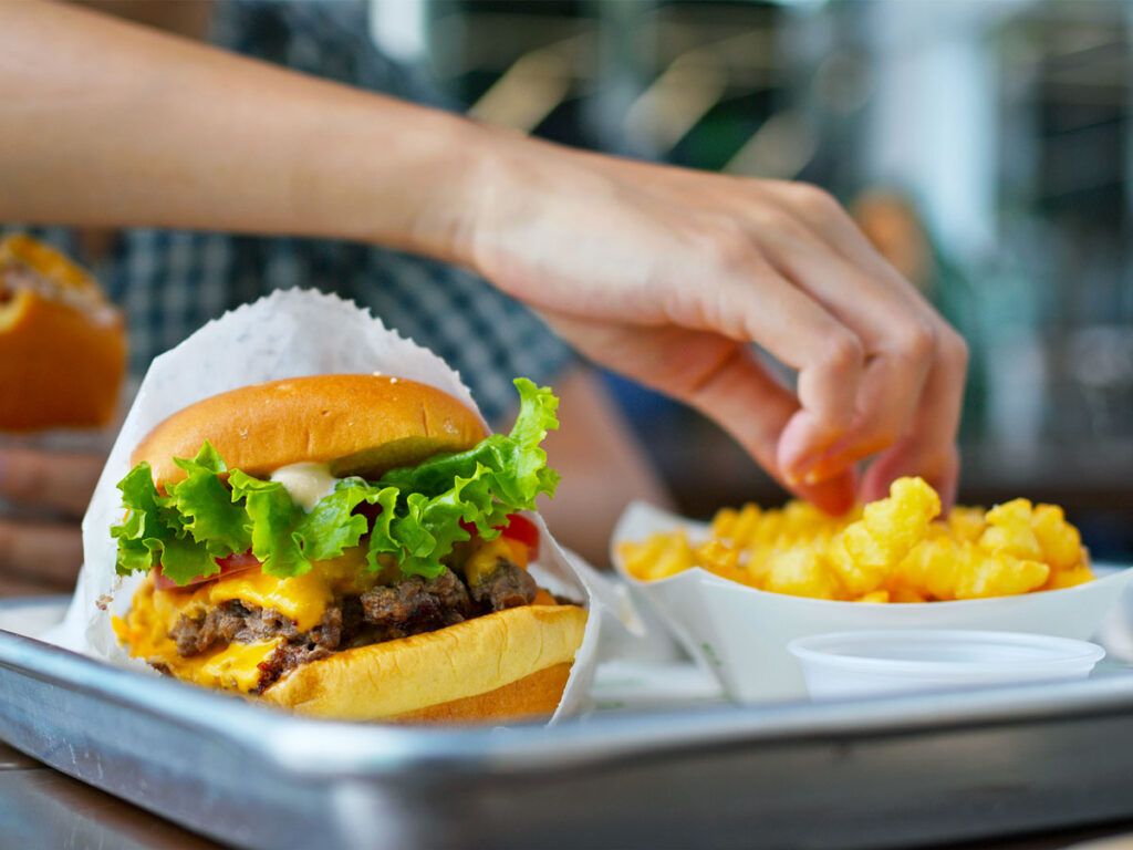 Fast-food meal of burger and fries