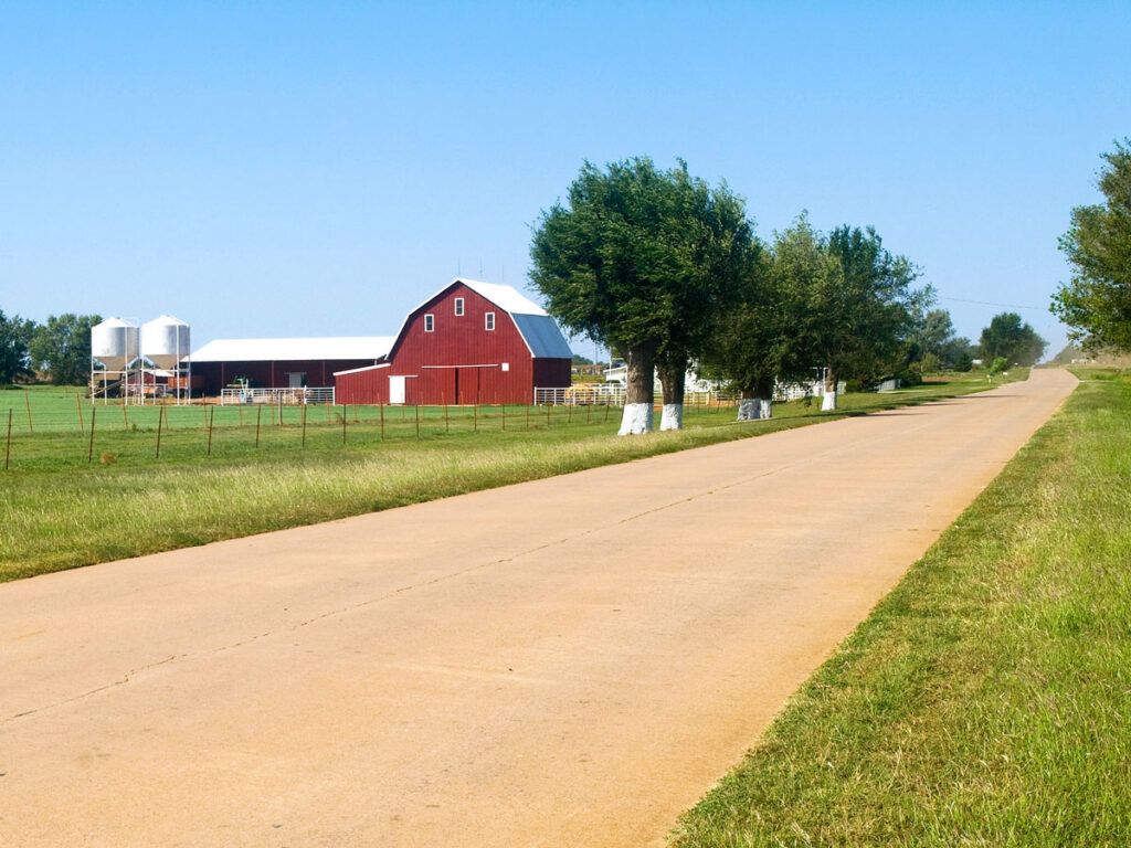 Rural farm road in Oklahoma