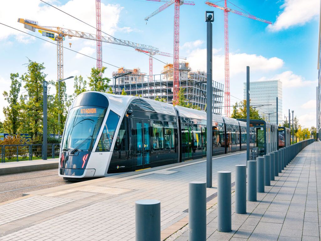 Tram stopping at station