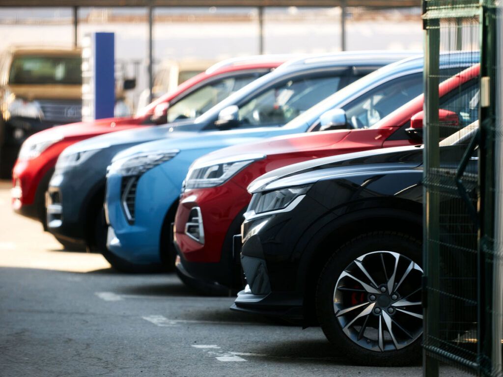 Cars parked on rental lot