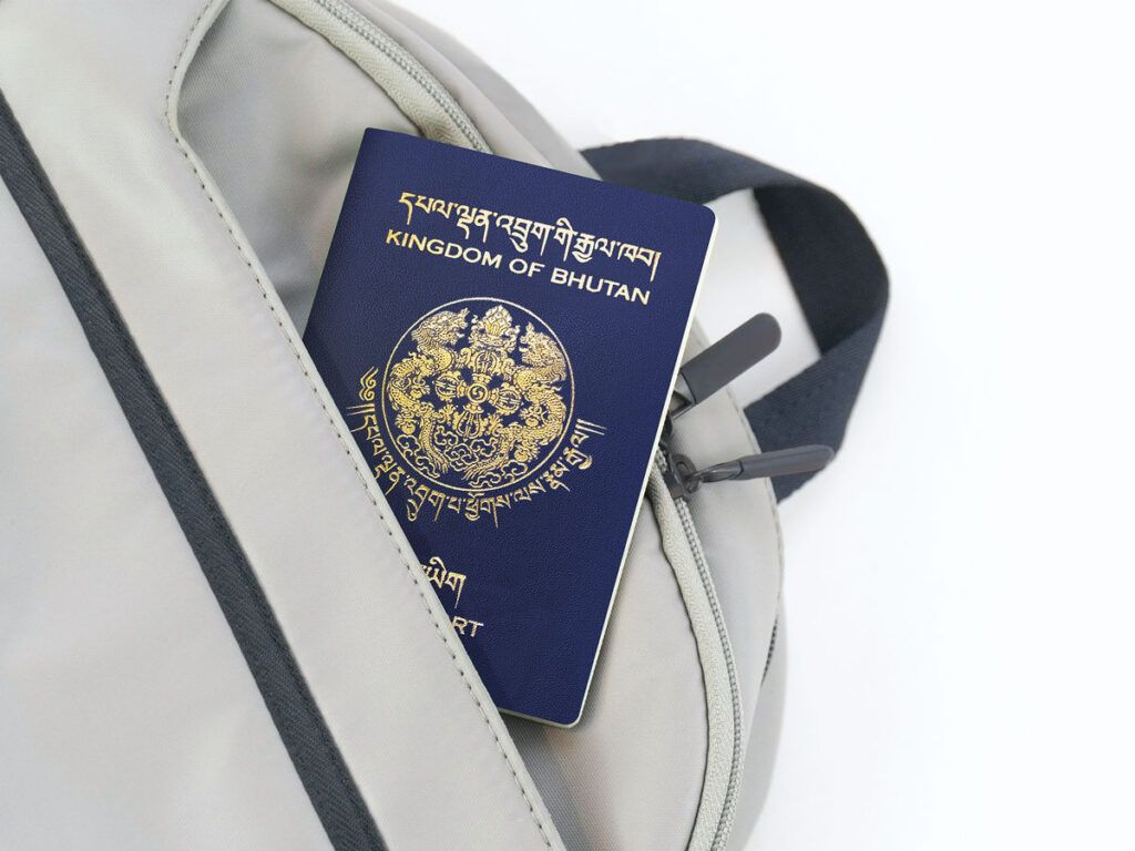 Kingdom of Bhutan passport in bag