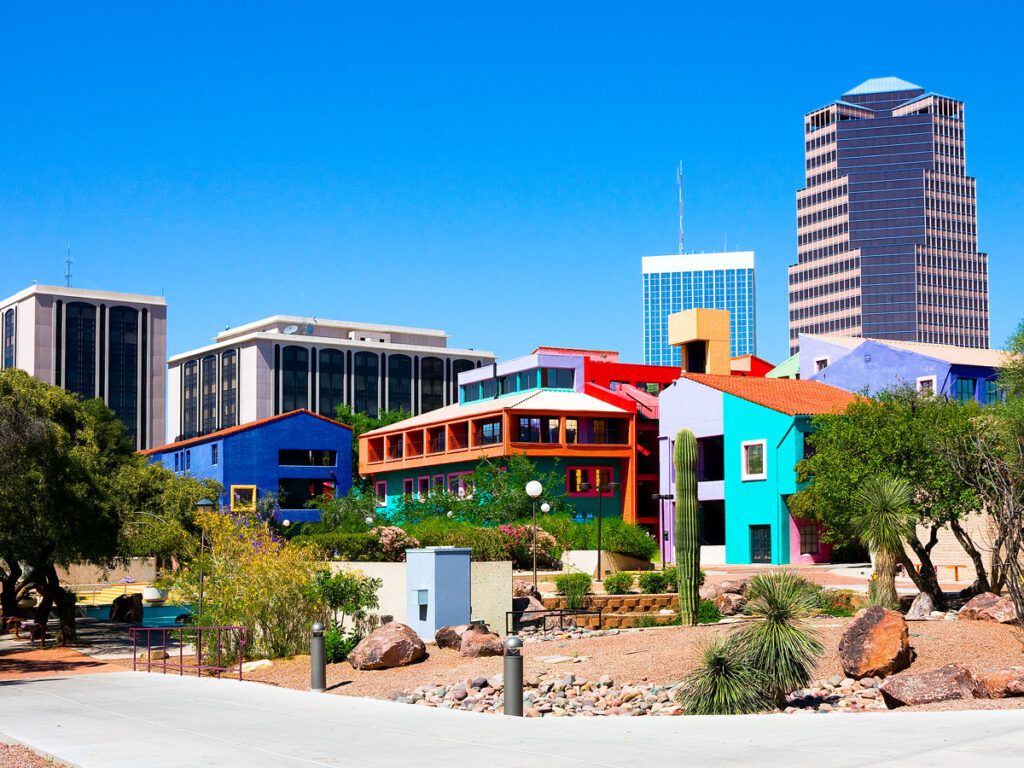 Brightly painted buildings in Tucson, Arizona