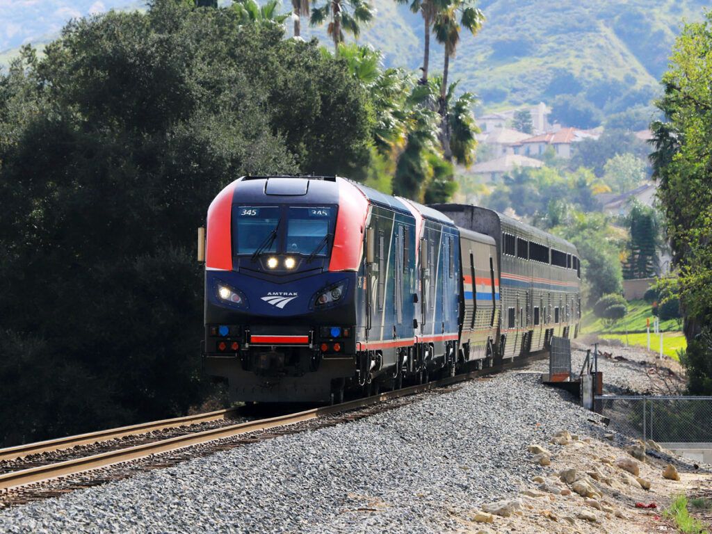 Amtrak train on tracks