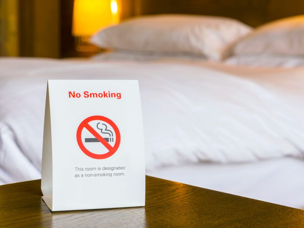 No-smoking placard in hotel room