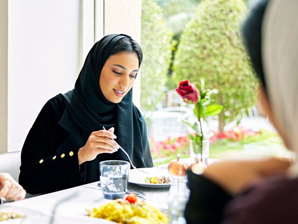 Group eating a meal together
