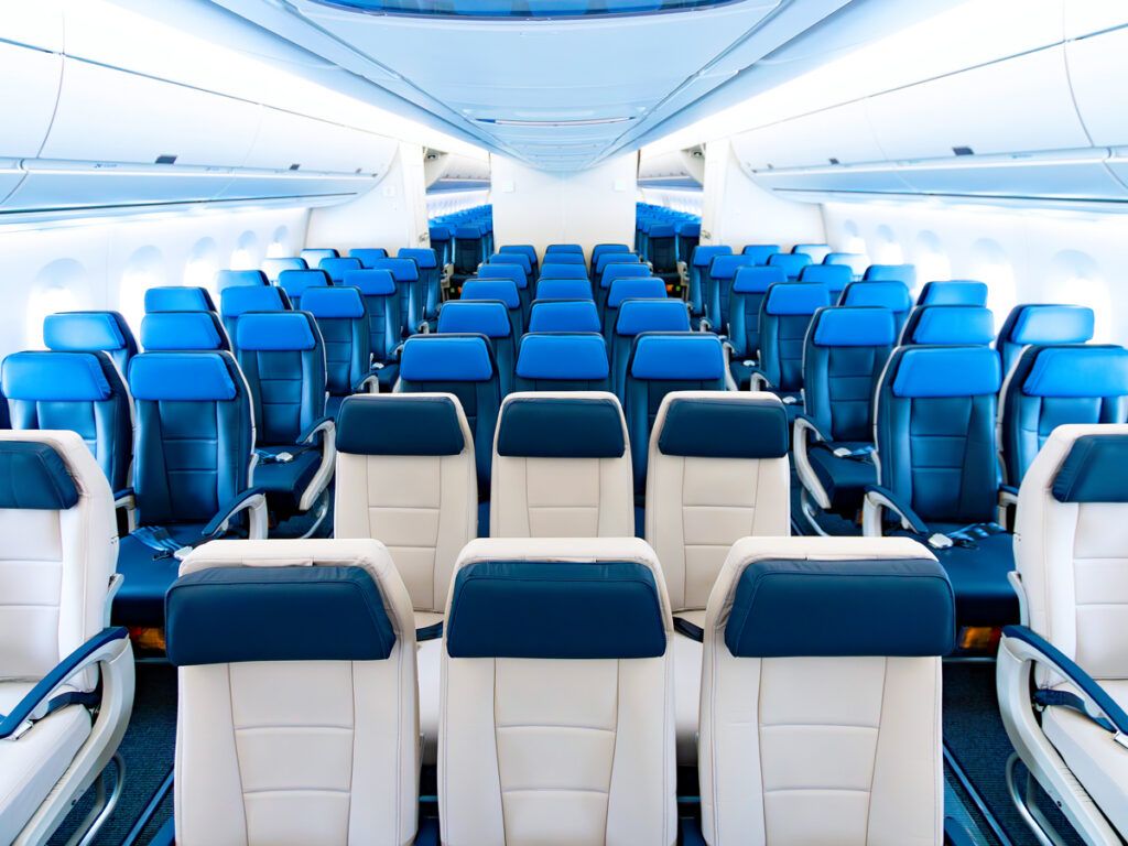 Economy cabin on a widebody jet