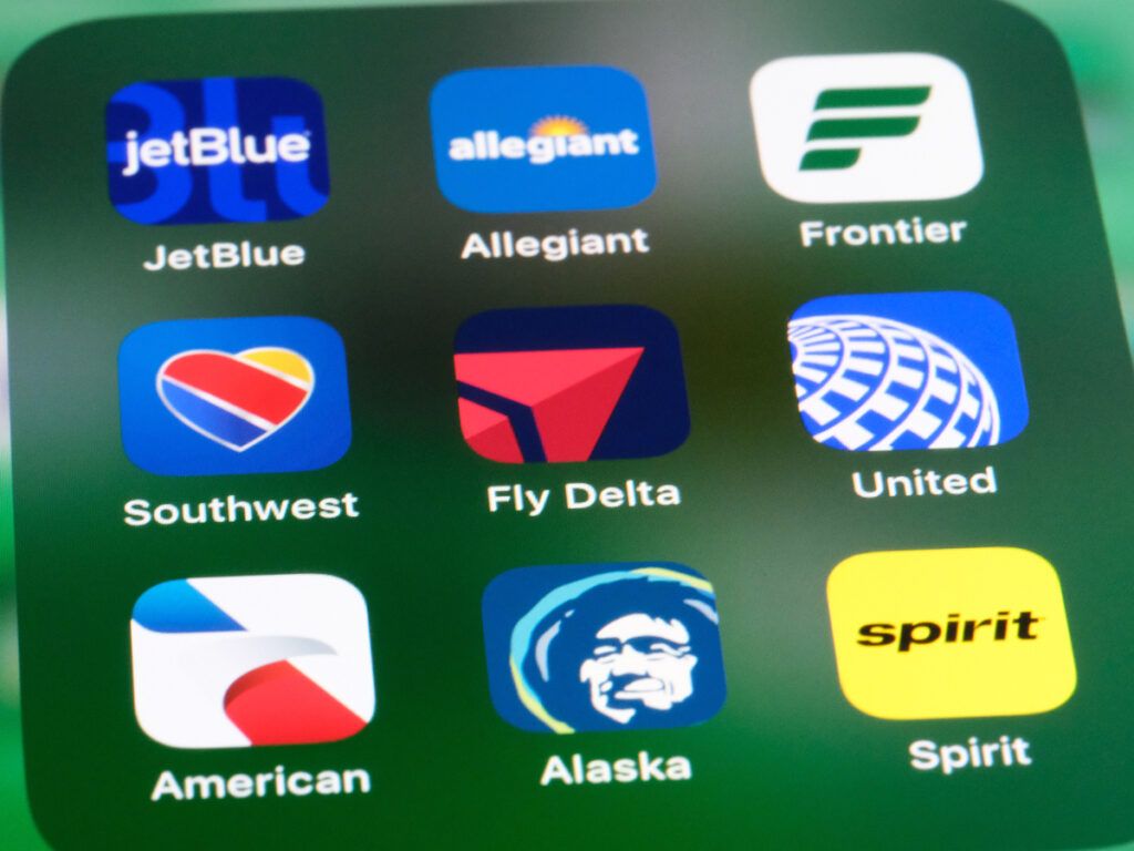 Airline apps on phone screen