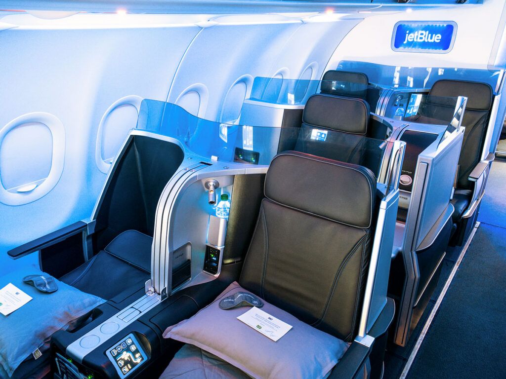 Mint business-class seats on JetBlue airplane
