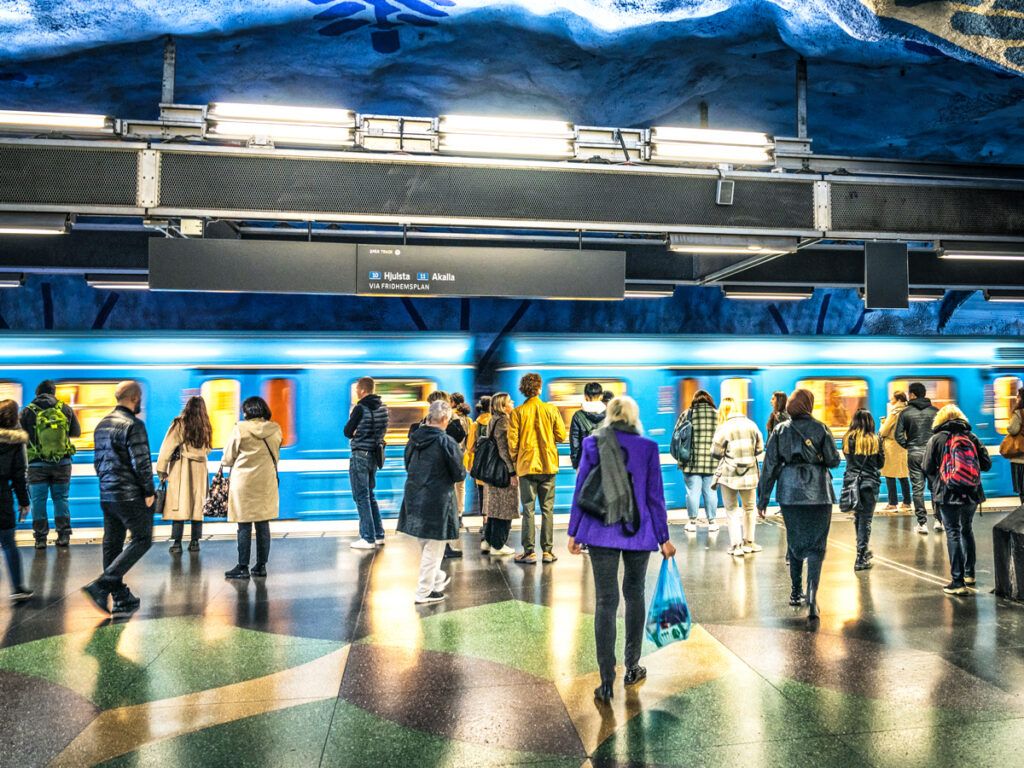 Commuters waiting on subway platform