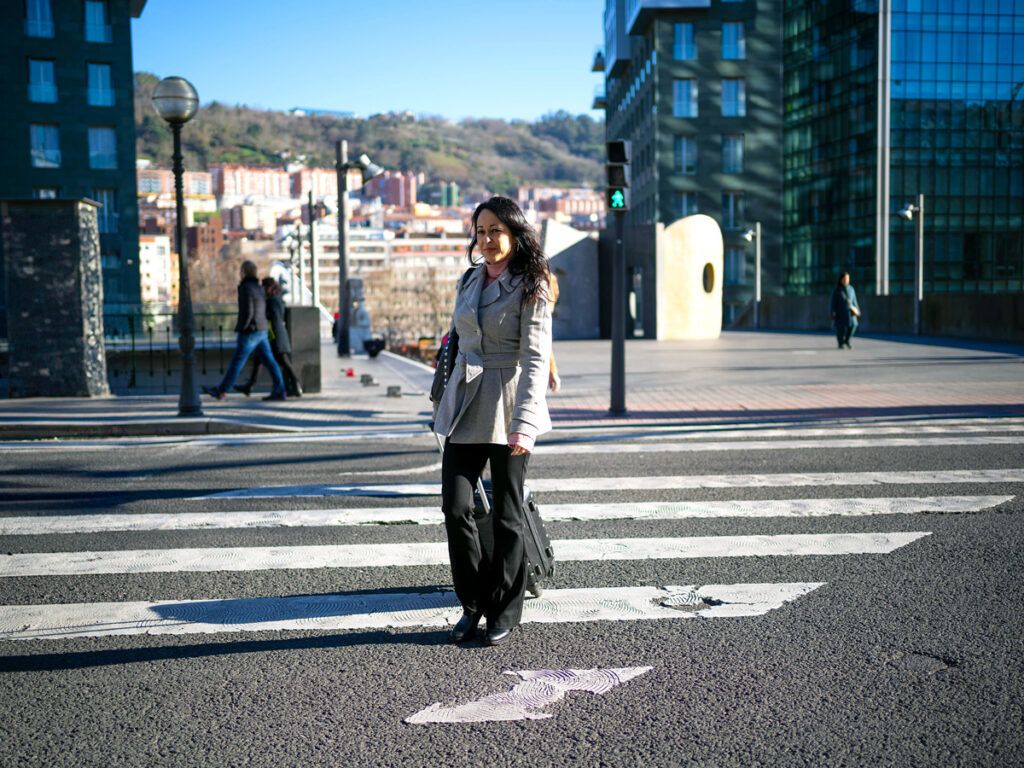 Woman crossing street