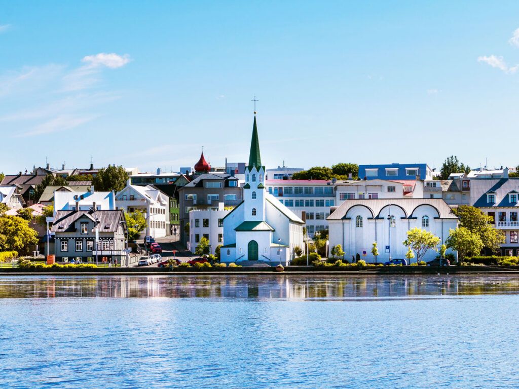 Reykjavik cityscape seen across water