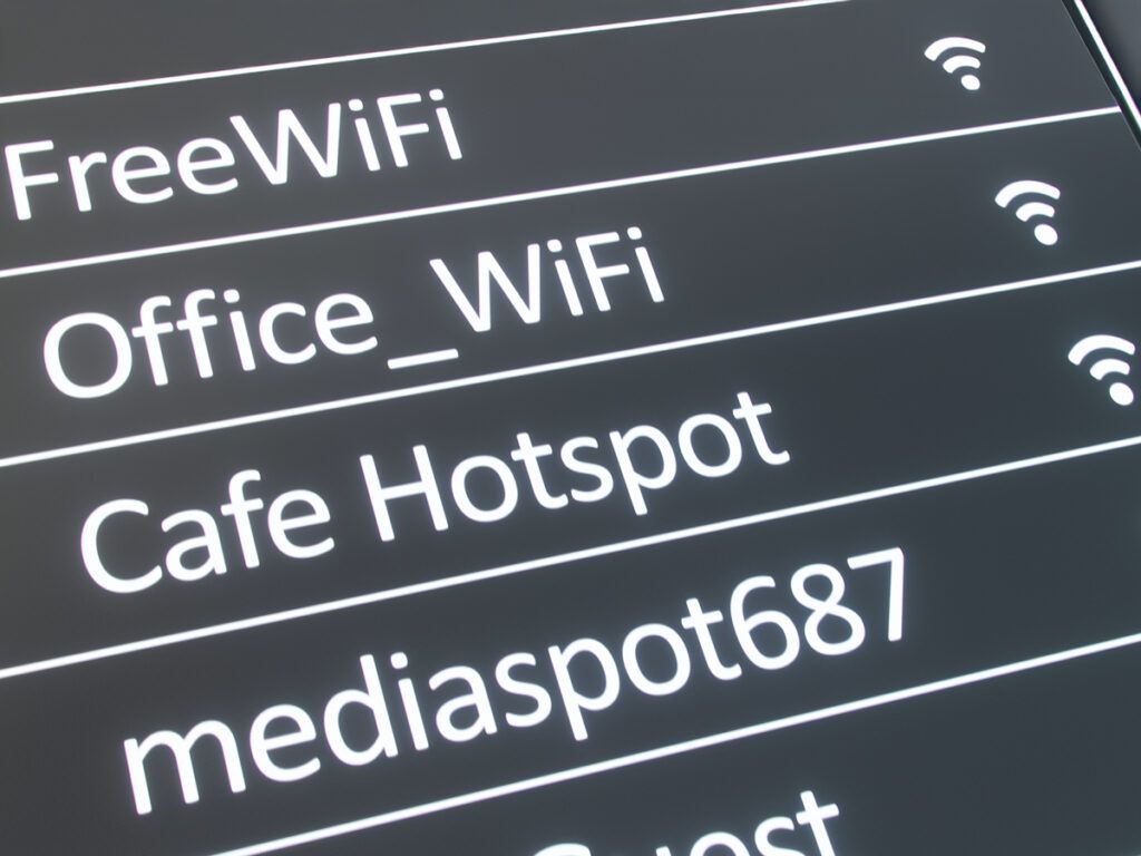 Close-up image of menu with Wi-Fi network options
