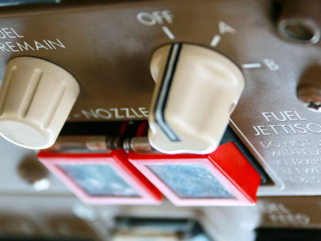 Close-up view of cockpit controls