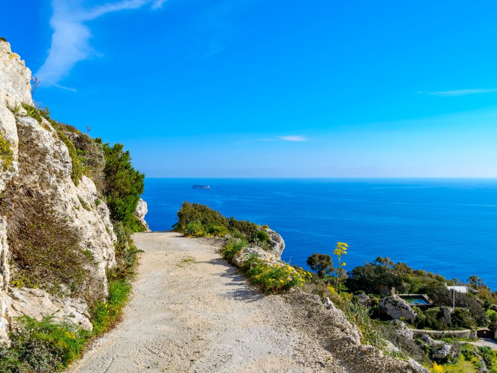 Coastal path in Malta with view of Mediterranean Sea
