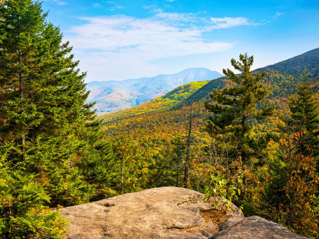 Fall leaves at Indian Head Overlook at Adirondack State Park in New York 