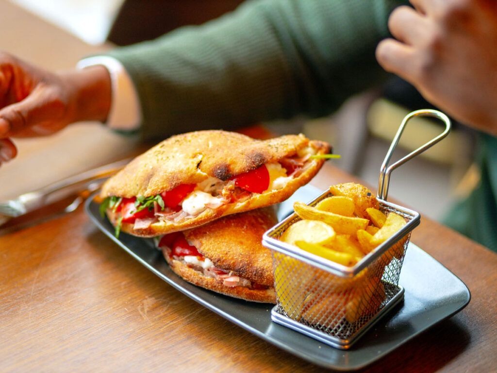 Sandwich on ciabatta bread served in a cafe