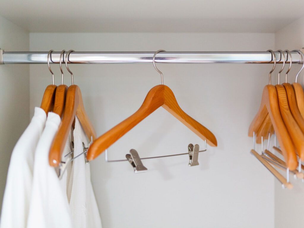 Hangers in a hotel room closet