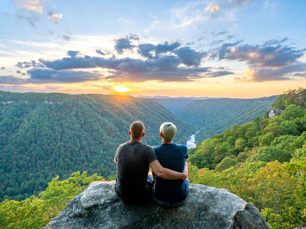 Couple enjoying the sunset in New River Gorge National Park, West Virginia 