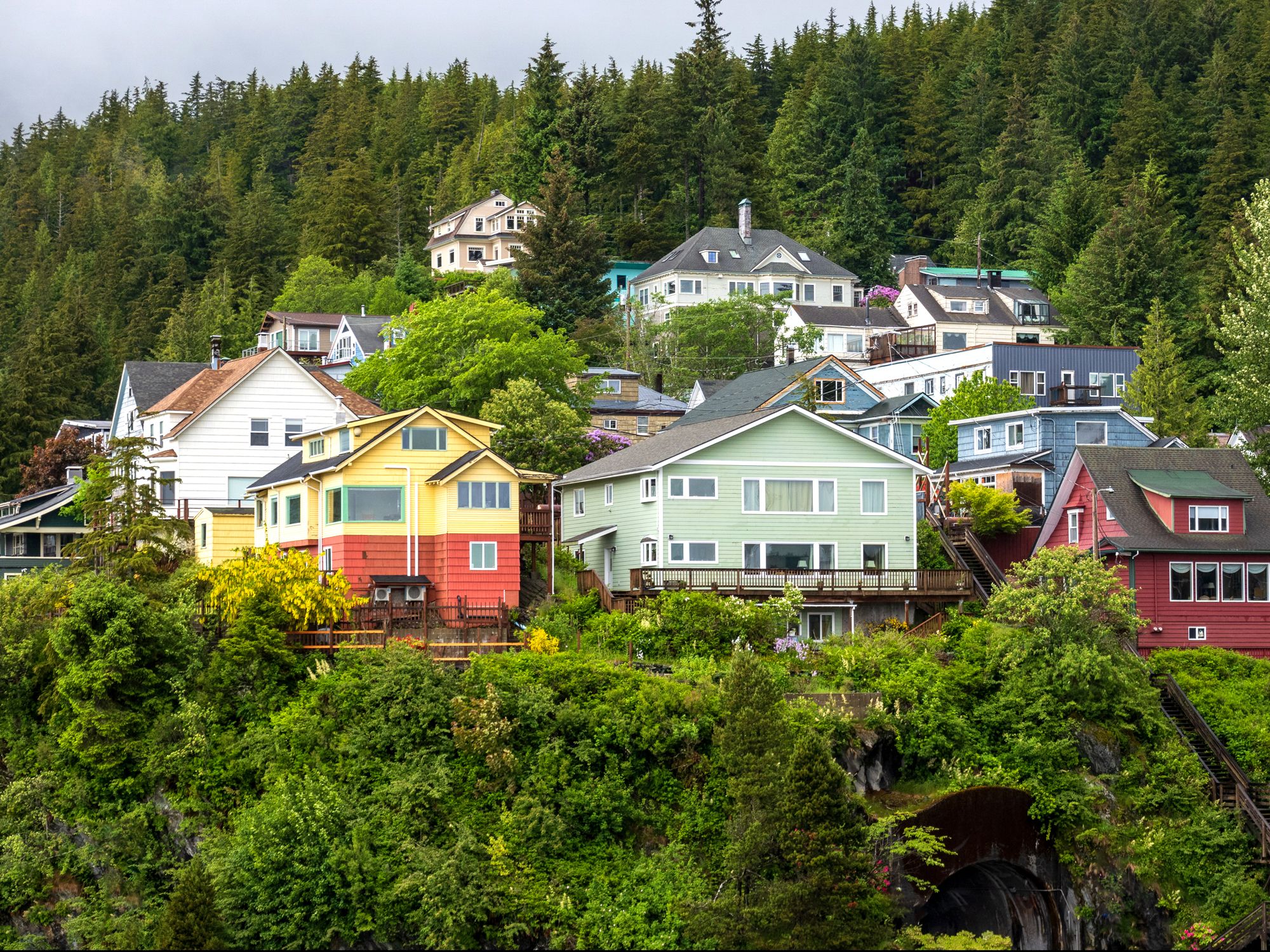Colorful hillside homes above Ketchikan, Alaska