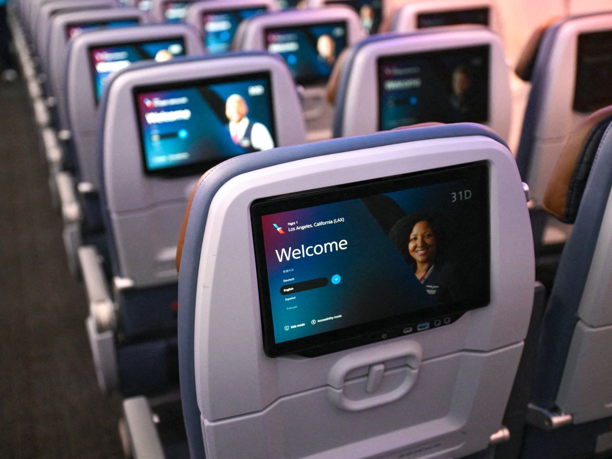 Seatback screens on an American Airlines plane