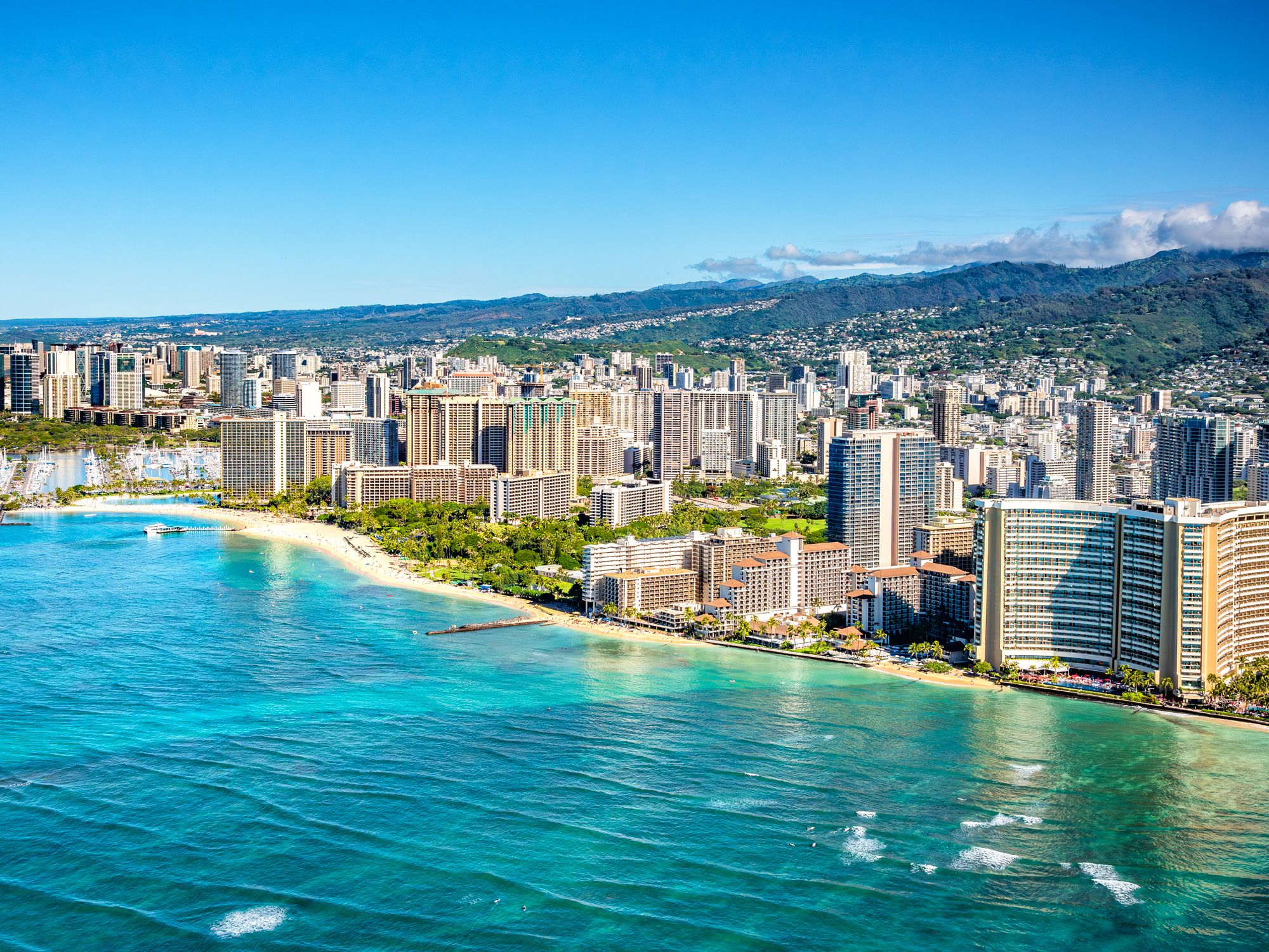 Aerial view of Honolulu coastline