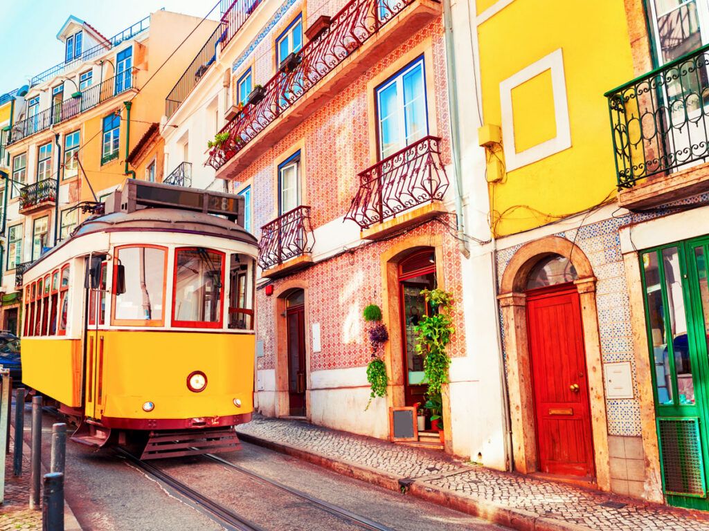 Tram on the street in Lisbon, Portugal
