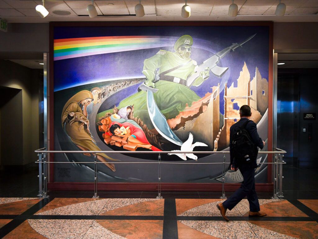 "Children of the World Dream of Peace," a prominent public art installation at Denver International Airport created by artist Leo Tanguma