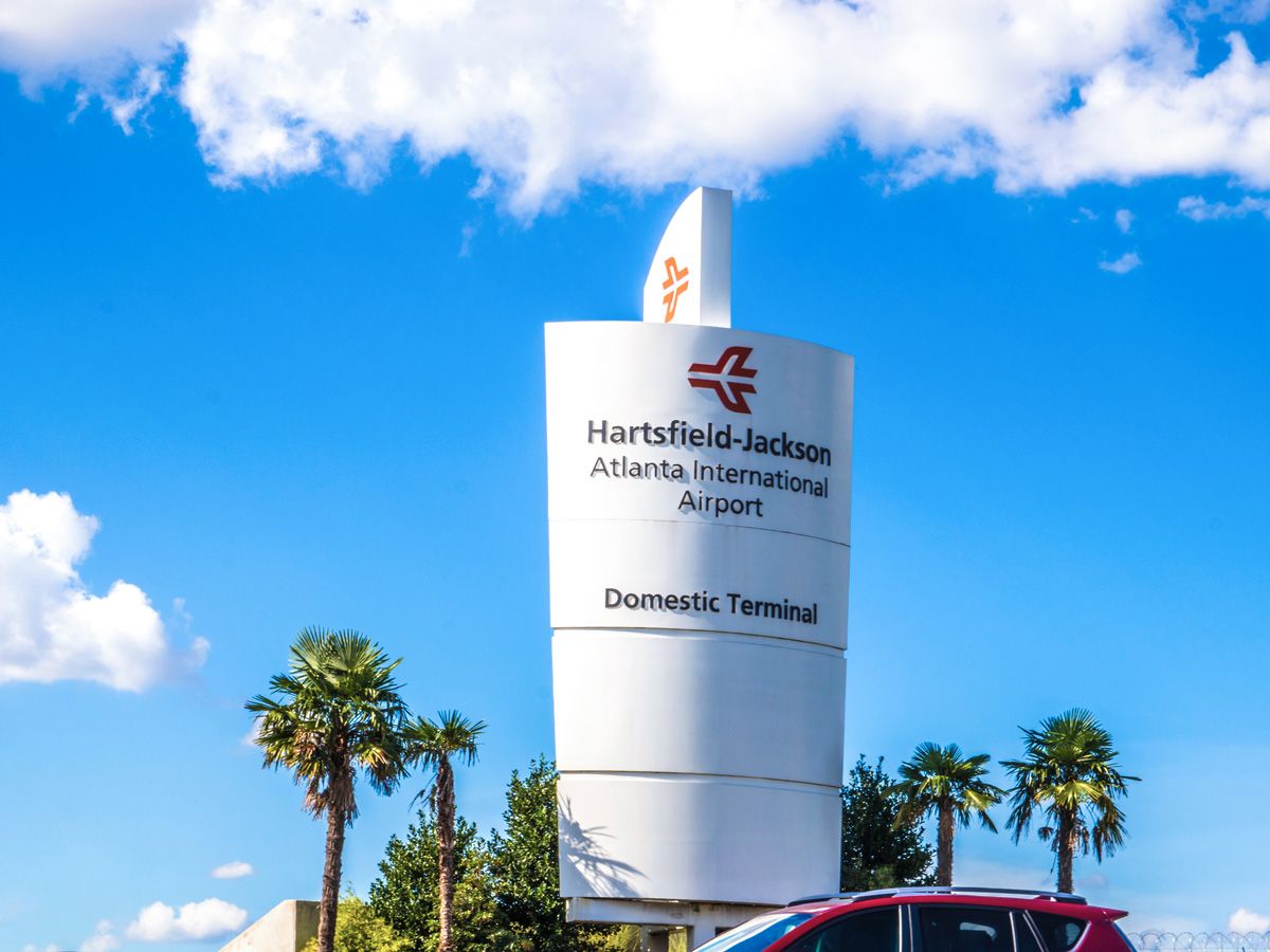 Sign for domestic terminal at Hartsfield-Jackson Atlanta International Airport