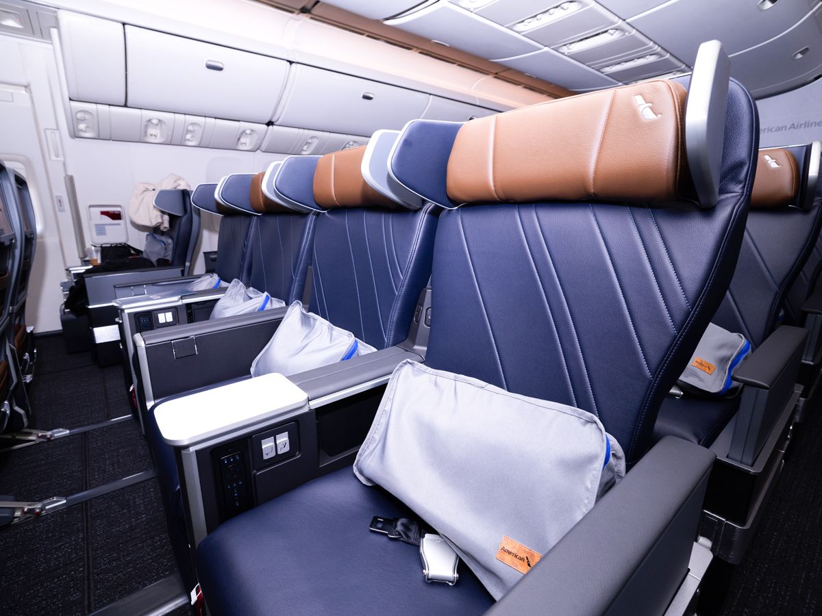 Premium economy seats on an American Airlines plane