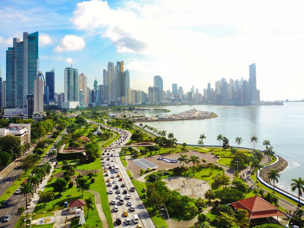 Aerial view of La Cinta Costera in Panama City