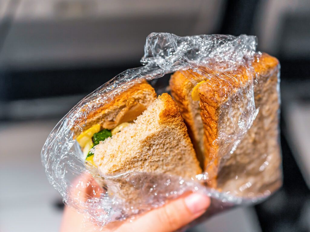 Sandwich wrapped in plastic wrap