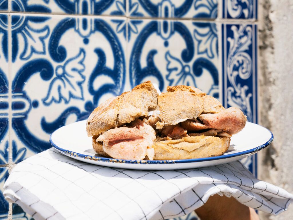 Traditional Portuguese Bifana sandwich