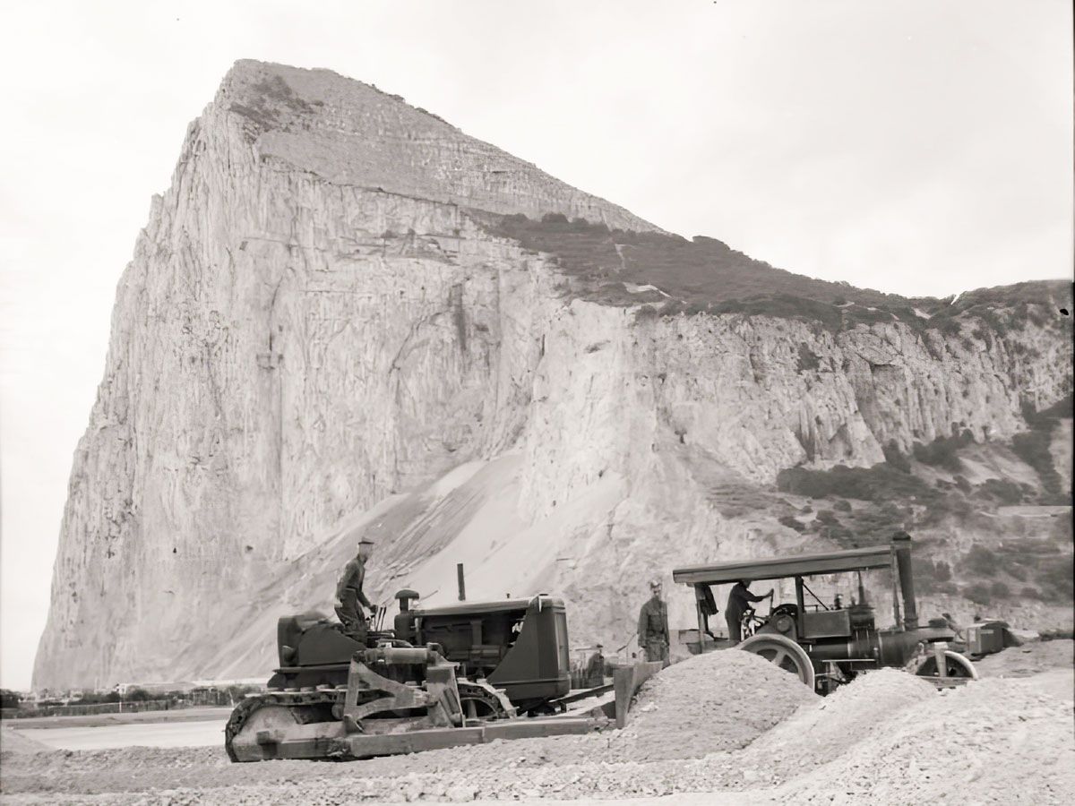 Historical photo of the construction of Gibraltar Airport
