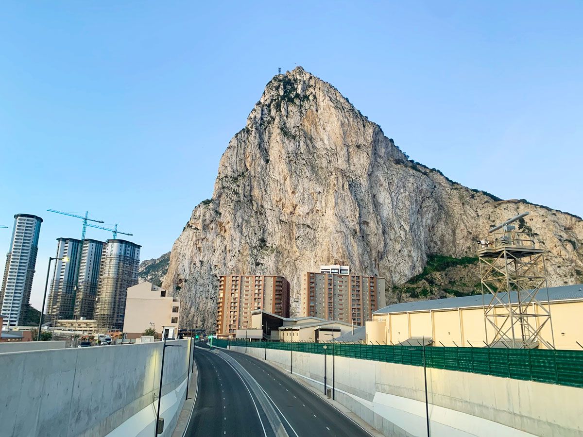 Tunnel to Gibraltar Airport with view of Rock of Gibraltar 