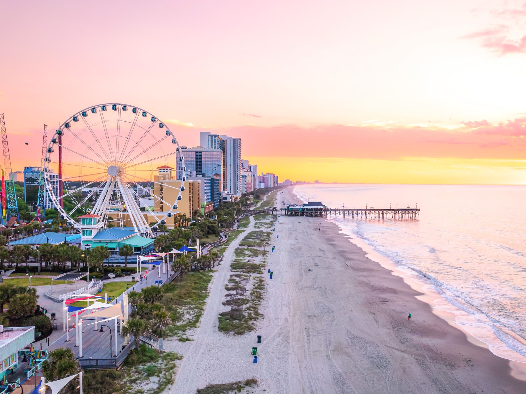 Aerial view of Myrtle Beach at sunset