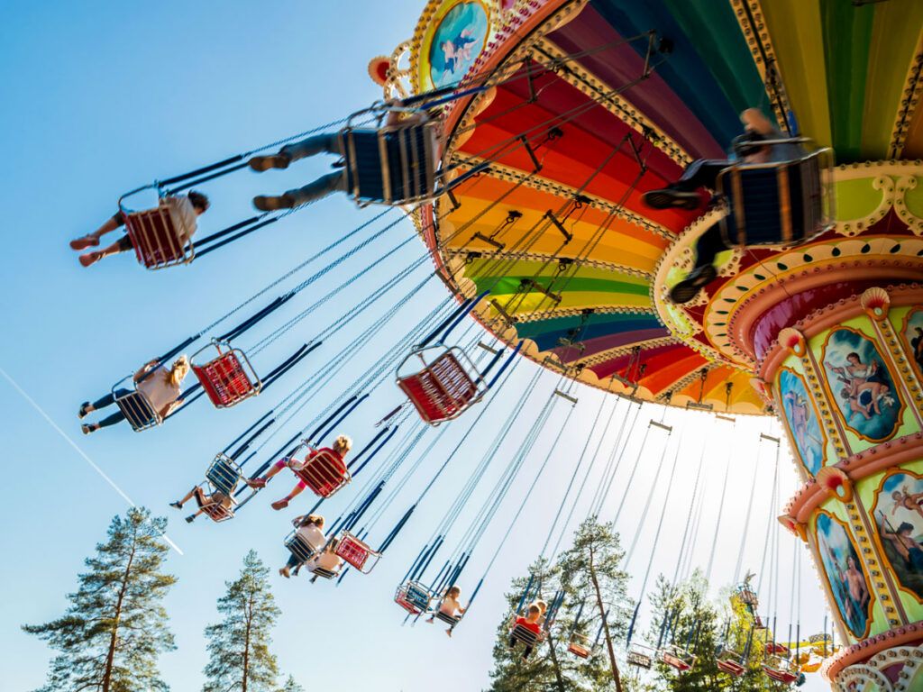 Swing carousel ride at an amusement park in Kouvola, Finland