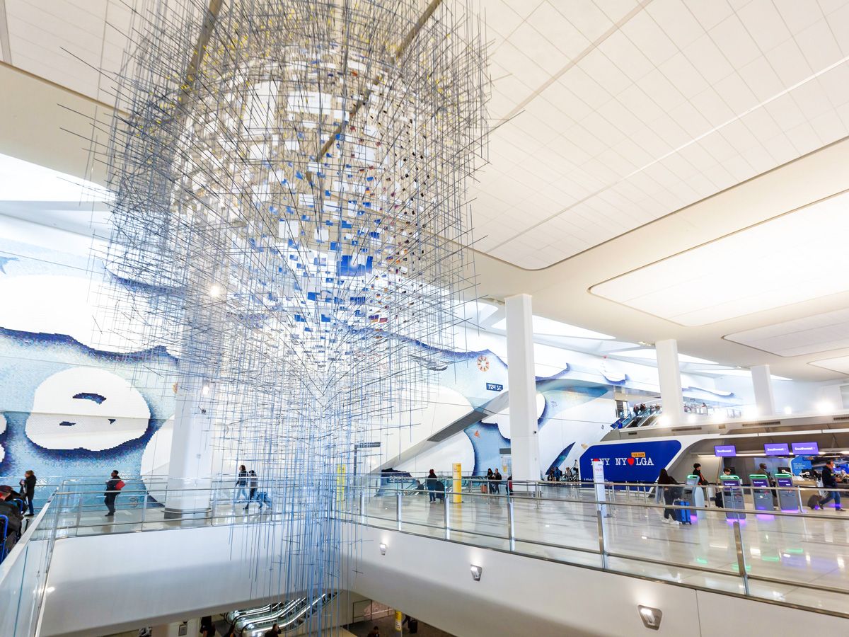 Art installation inside Terminal B at LaGuardia